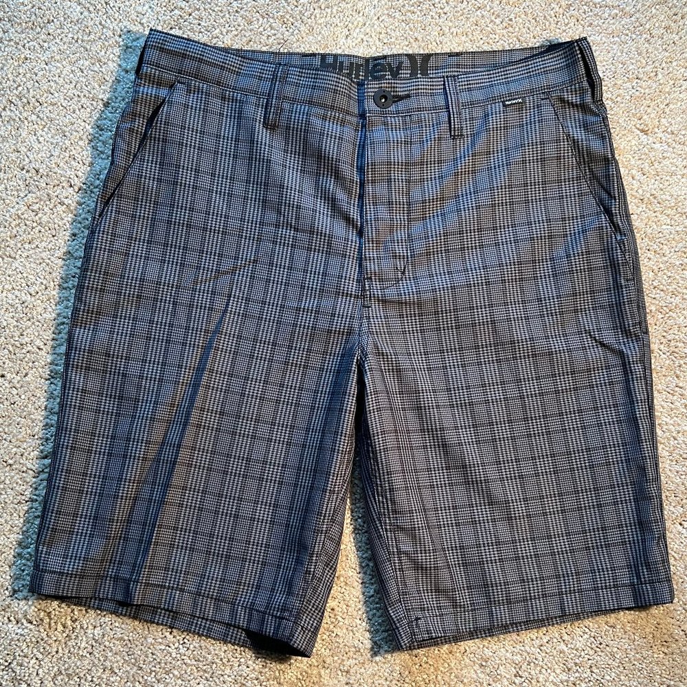 Mens Hurley Nike Shorts Sz 32 Gray Plaid